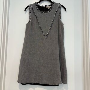 Gray Sleeveless Dress with Fringe Detail